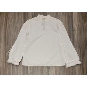 Tory Burch White Cotton Blouse Sophie Fringed Poplin Bell Sleeves